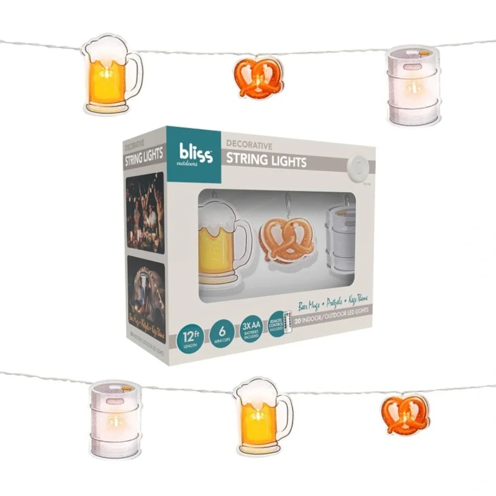 NIB 12 Ft Themed String Lights w/Hanging Clips, 20 LEDs (Warm White) & Remote